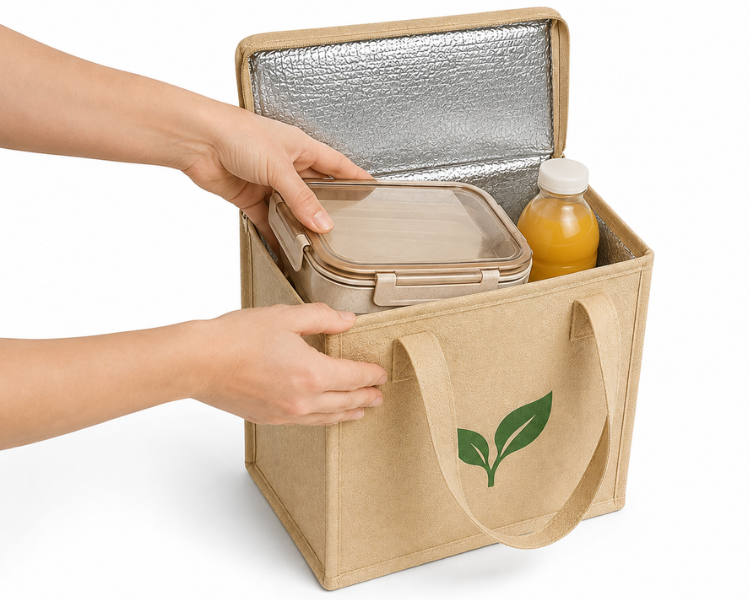 Bolsa térmica ecológica utilizada para transportar alimentos
