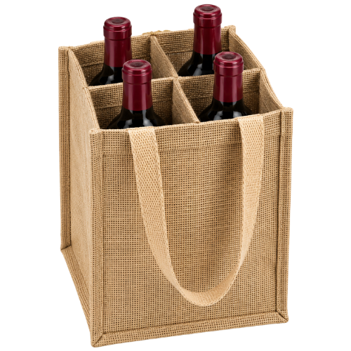 Bolsa de yute para 4 botellas con compartimentos