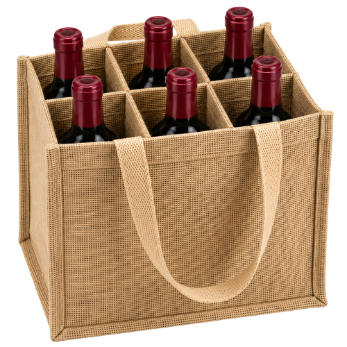Bolsa de yute para 6 botellas con divisiones