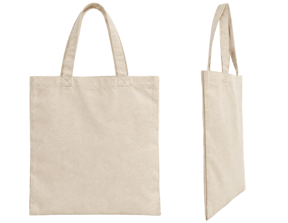 Bolsa plana de tocuyo vista frontal y lateral sin fuelle
