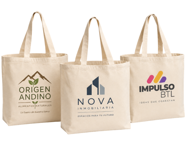 Bolsas de tocuyo con base personalizadas para empresas peruanas