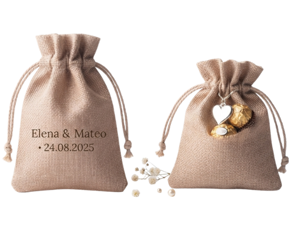 Bolsas de yute para recuerdos de boda y matrimonio