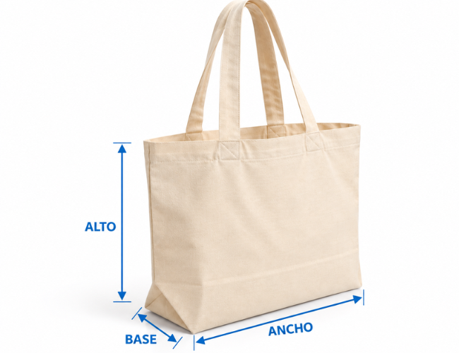 Medidas de bolsa de tocuyo con base ancho alto y profundidad